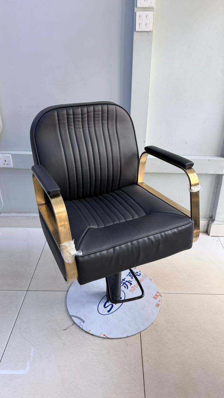 Classic Brass-Trim Hydraulic Chair - Salon & Grooming Chair in Kenya
